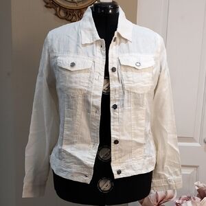 Nwt Jones&Co Elegant Off-White Denim Jacket for Women